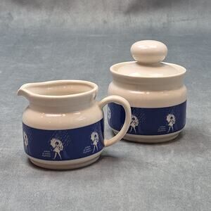 Vintage Morton Salt Creamer & Lidded Sugar Bowl Set "When It Rains It Pours"